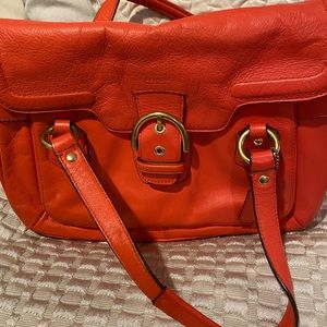 All leather Coach Cross Body purse - deep coral color gold hardware